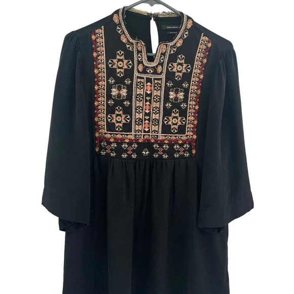 Isabel Marant Silk Mini Dress Black Embroidered Long Sleeve size EU 38 US Small - Picture 6 of 16